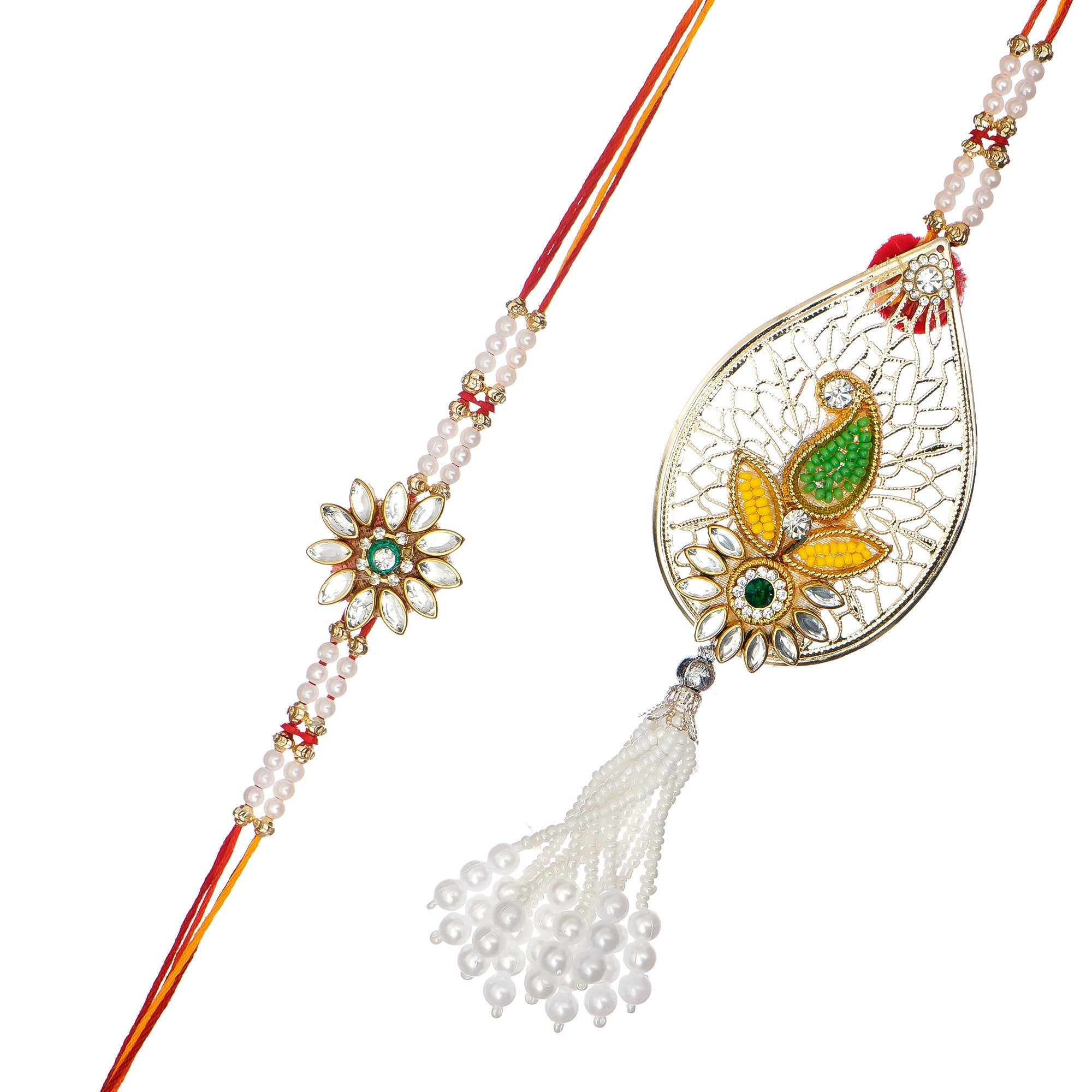 Designer Handcrafted Premium Bhaiya Bhabhi Rakhi and Roli Chawal Pack, Best Wishes Greeting Card Kafalo
