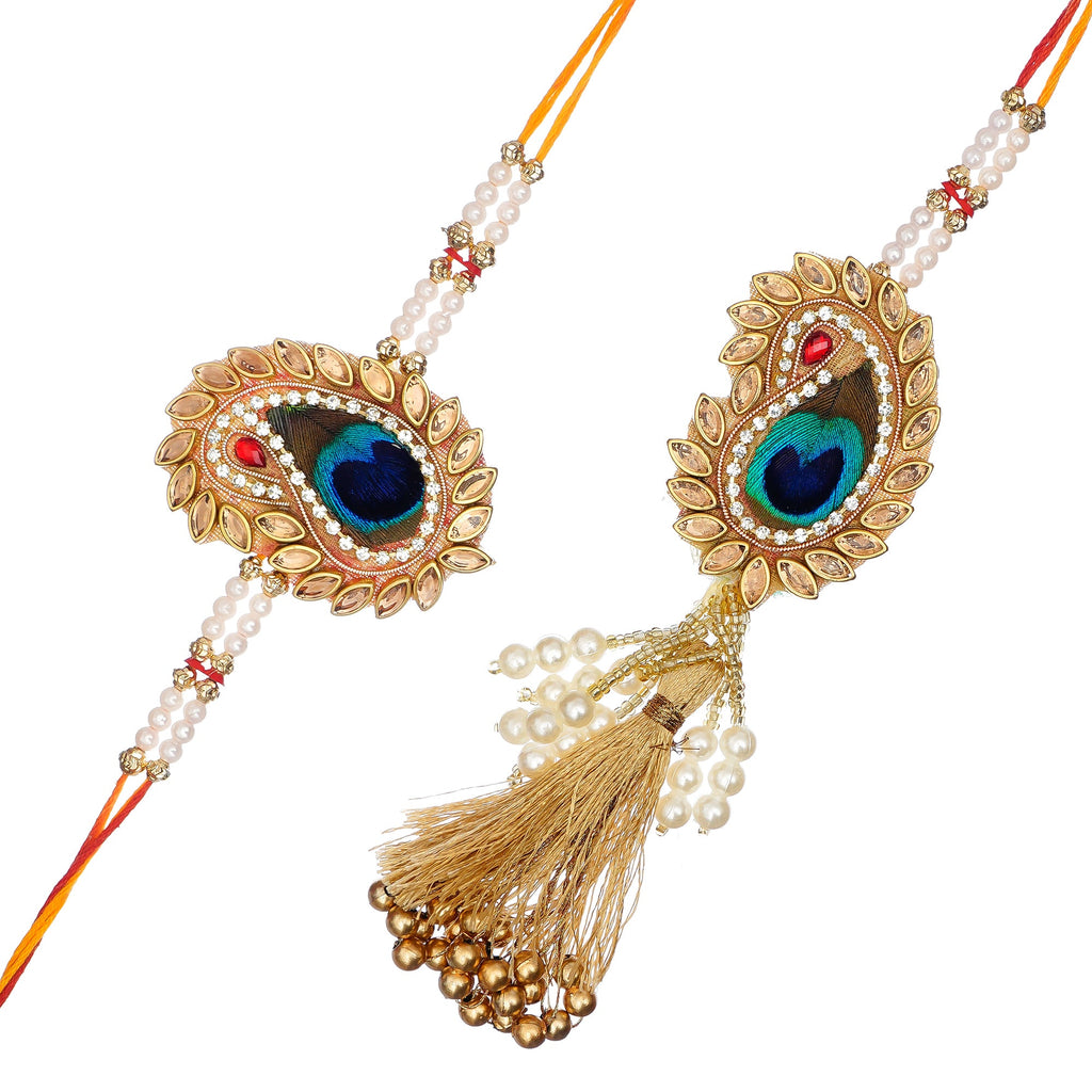 Designer Handcrafted Premium Bhaiya Bhabhi Rakhi and Roli Chawal Pack, Best Wishes Greeting Card Kafalo