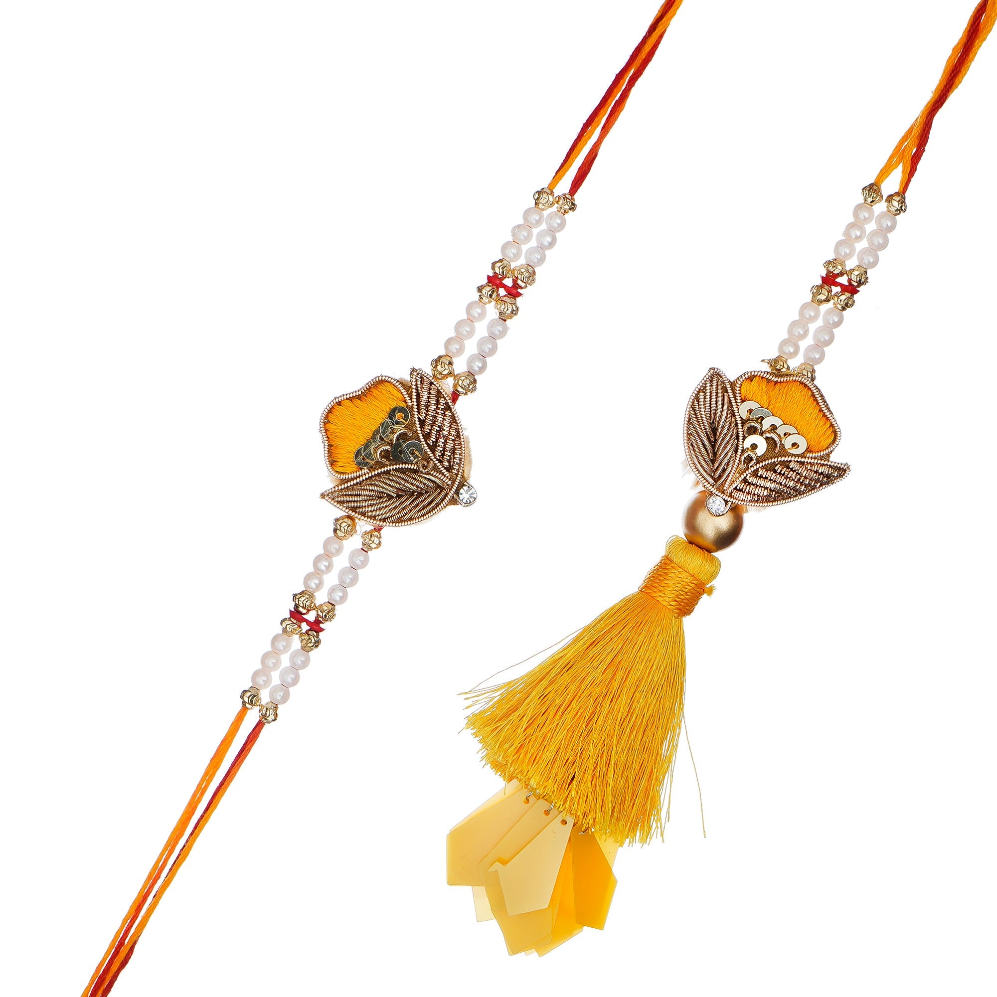 Designer Handcrafted Premium Bhaiya Bhabhi Rakhi and Roli Chawal Pack, Best Wishes Greeting Card Kafalo