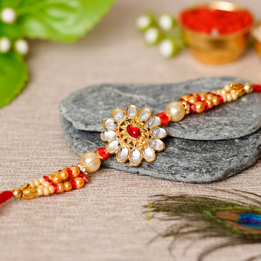 Desginer Rakhi and Roli Chawal Pack, Best Wishes Greeting Card Kafalo