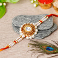 Desginer Stone and Pearl Rakhi and Roli Chawal Pack, Best Wishes Greeting Card Kafalo