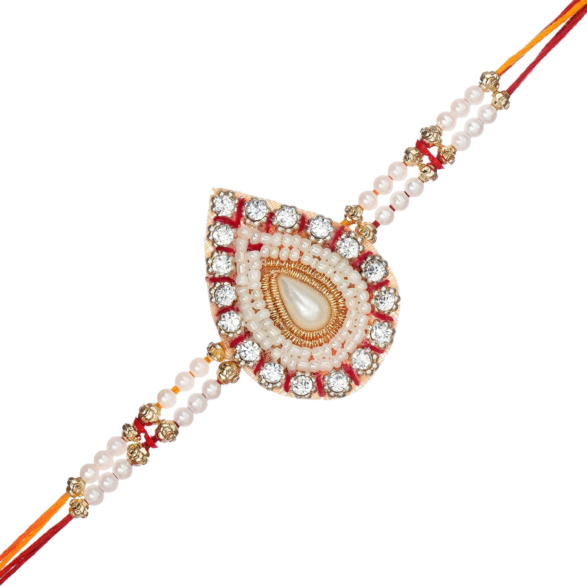 Desginer Stone and Pearl Rakhi and Roli Chawal Pack, Best Wishes Greeting Card Kafalo