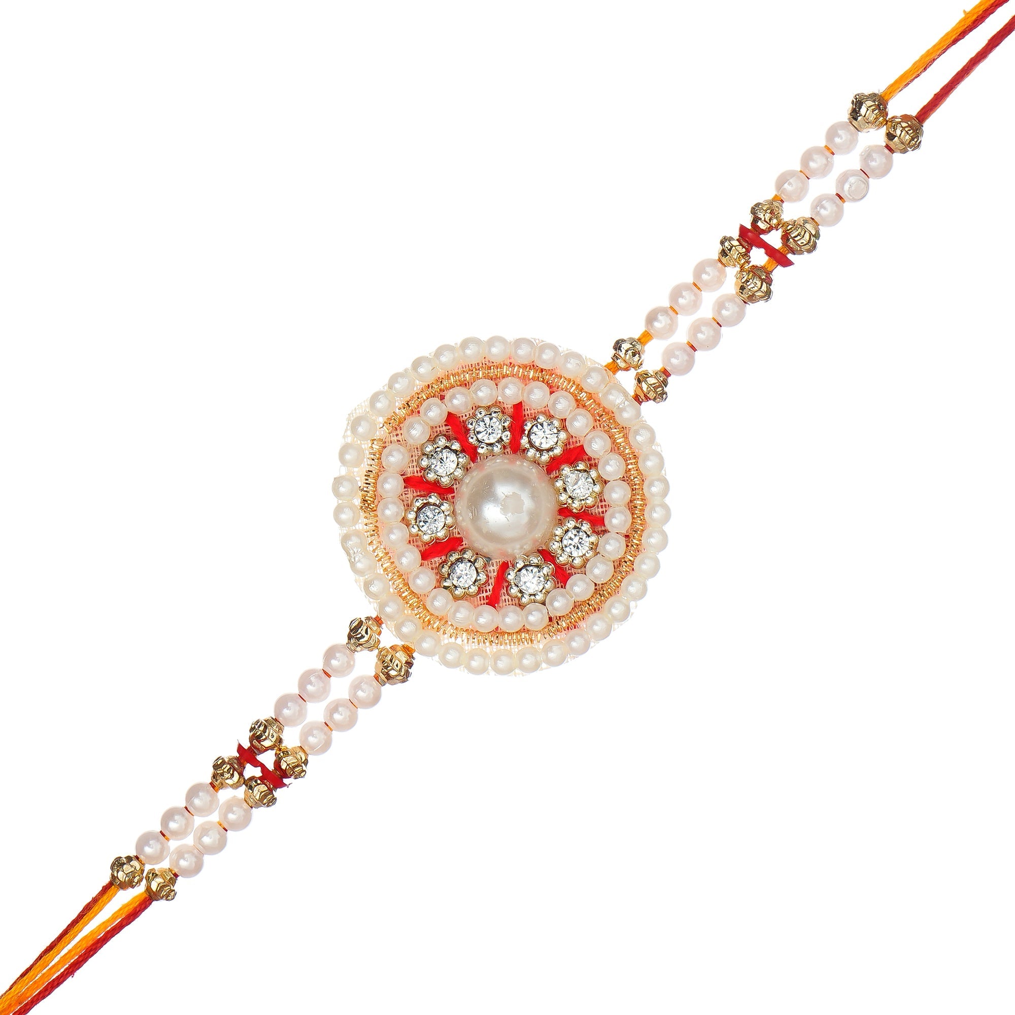Desginer Stone and Pearl Rakhi and Roli Chawal Pack, Best Wishes Greeting Card Kafalo