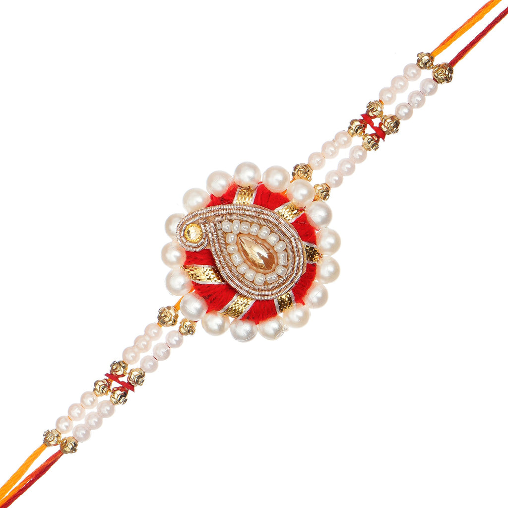 Designer Handcrafted Rakhi and Roli Chawal Pack, Best Wishes Greeting Card Kafalo