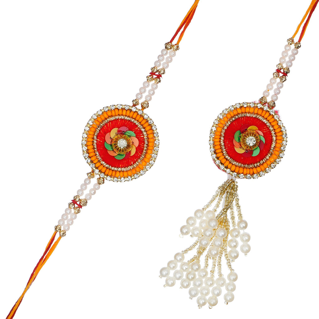 Designer Handcrafted Premium Bhaiya Bhabhi Rakhi and Roli Chawal Pack, Best Wishes Greeting Card Kafalo
