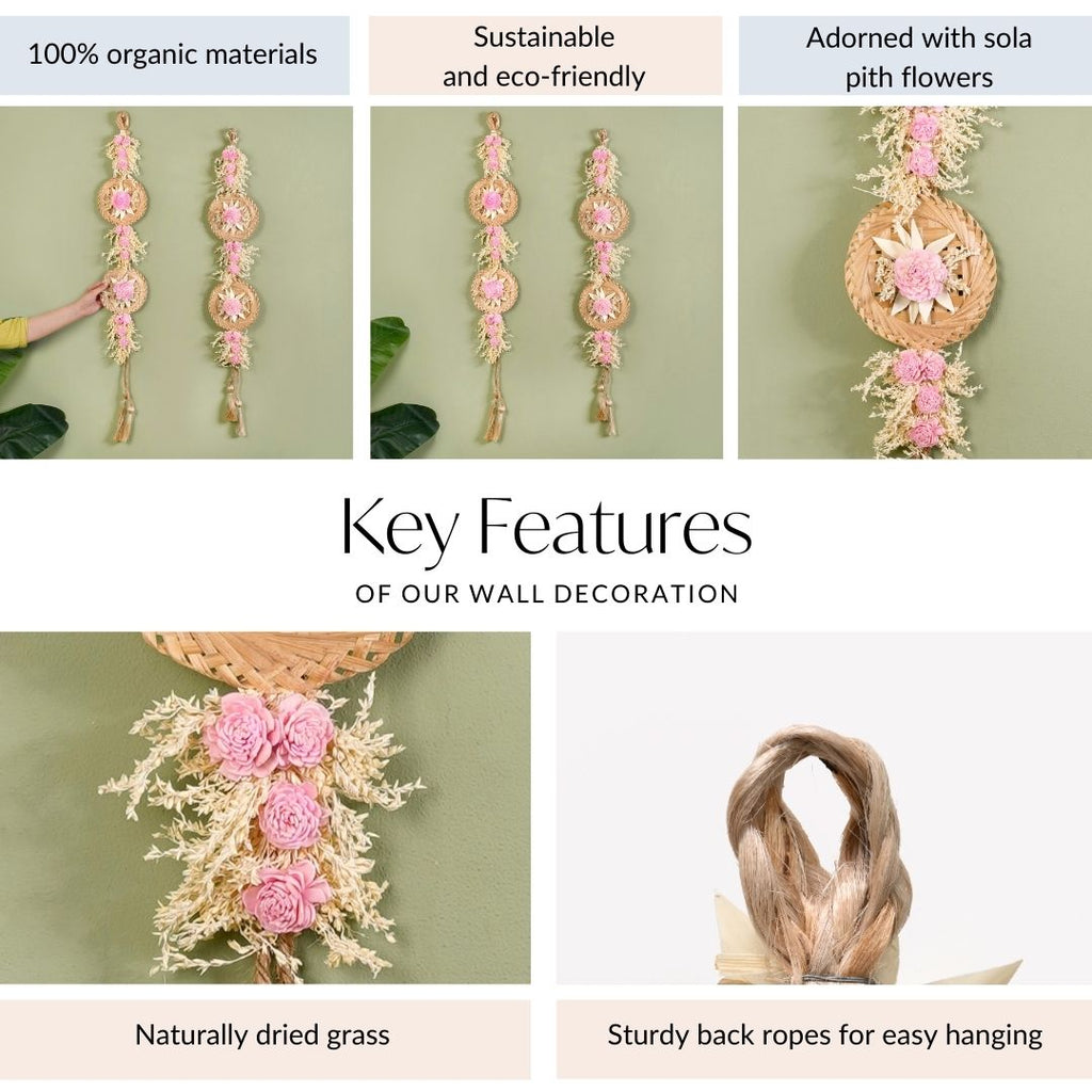 Organic Dried Grass Wall Hanging Light Pink Set Of 2 Nestasia