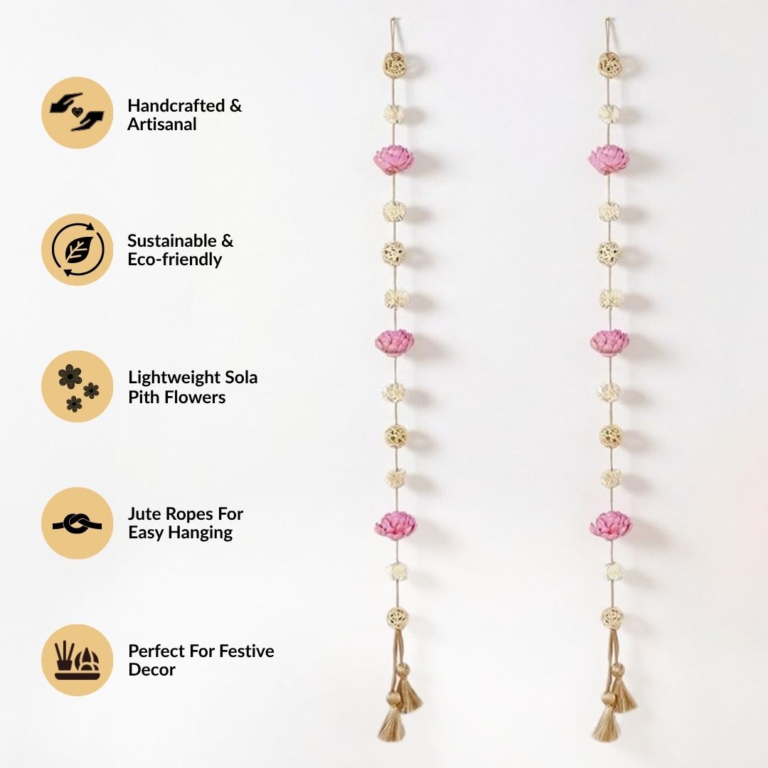 Eternia Reusable Handmade Sola Wall Hanging Garland Pink Set Of 2 Nestasia
