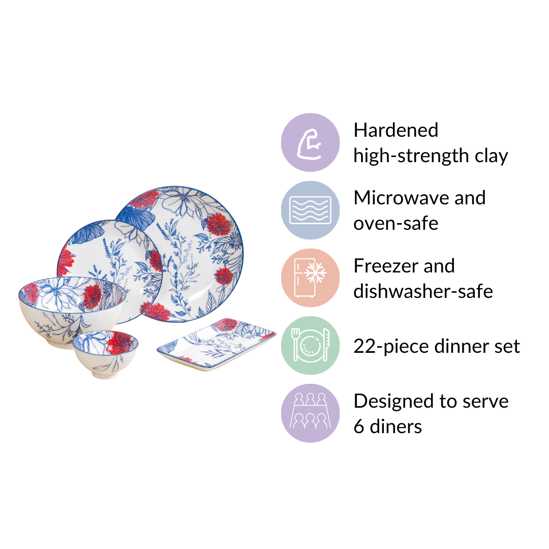 Oriental Elegance 22 Piece Dinner Set For 6 Nestasia