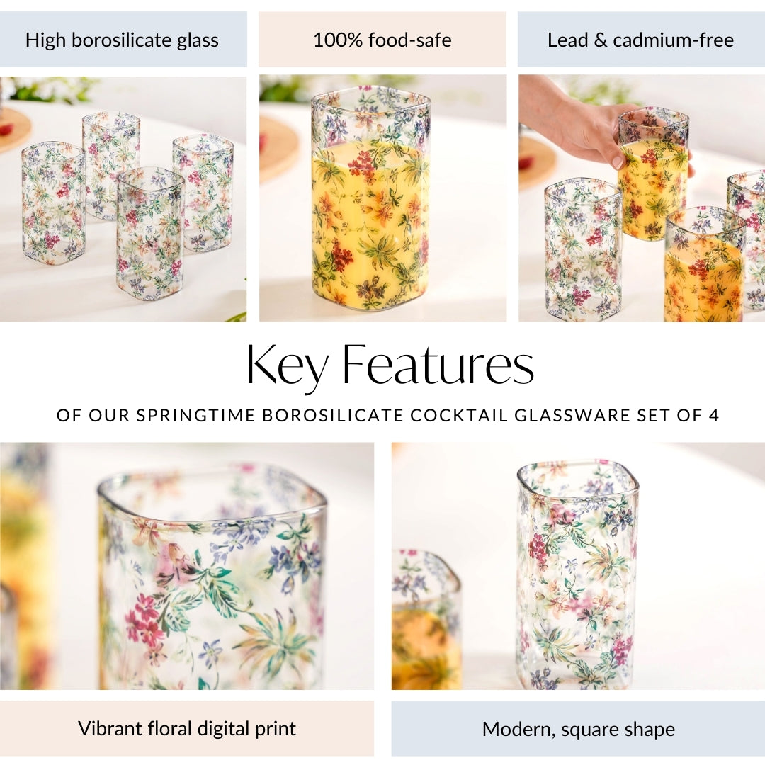 Springtime Borosilicate Cocktail Glassware Set Of 4 340ml Nestasia