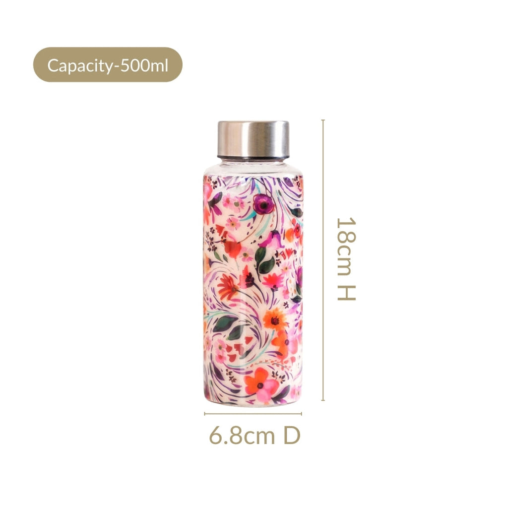 Wildflower Leakproof Glass Water Bottle 500ml Nestasia