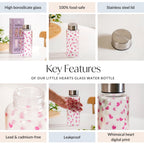 Little Hearts Glass Water Bottle 500ml Nestasia