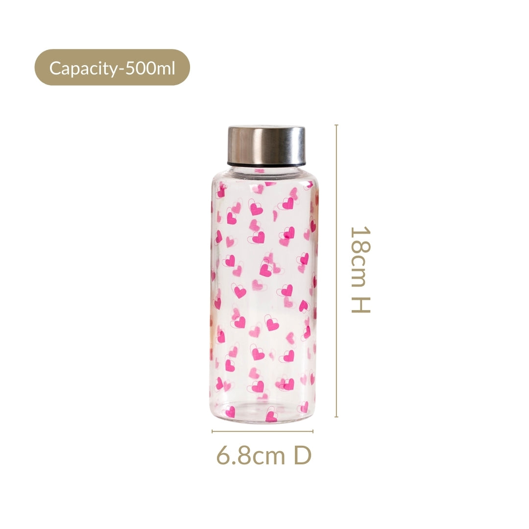 Little Hearts Glass Water Bottle 500ml Nestasia