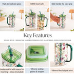 Set Of 2 Springtime Leakproof Borosilicate Glass Travel Sipper Cup With Straw 365ml Nestasia