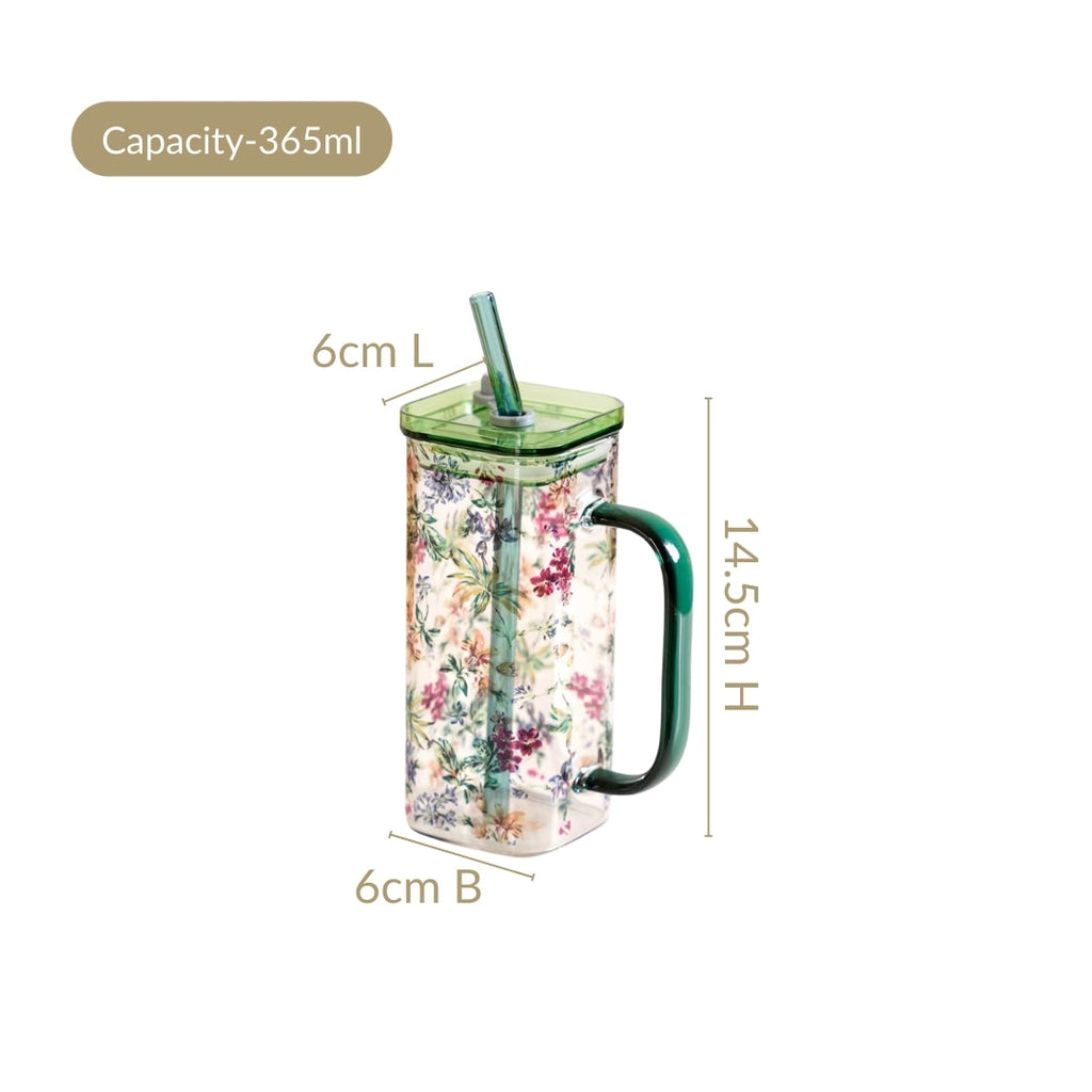Set Of 2 Springtime Leakproof Borosilicate Glass Travel Sipper Cup With Straw 365ml Nestasia