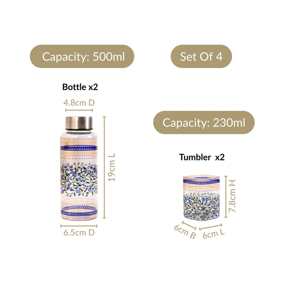 Bluebell Glass Bottle And Tumbler Gift Set Of 4 Nestasia