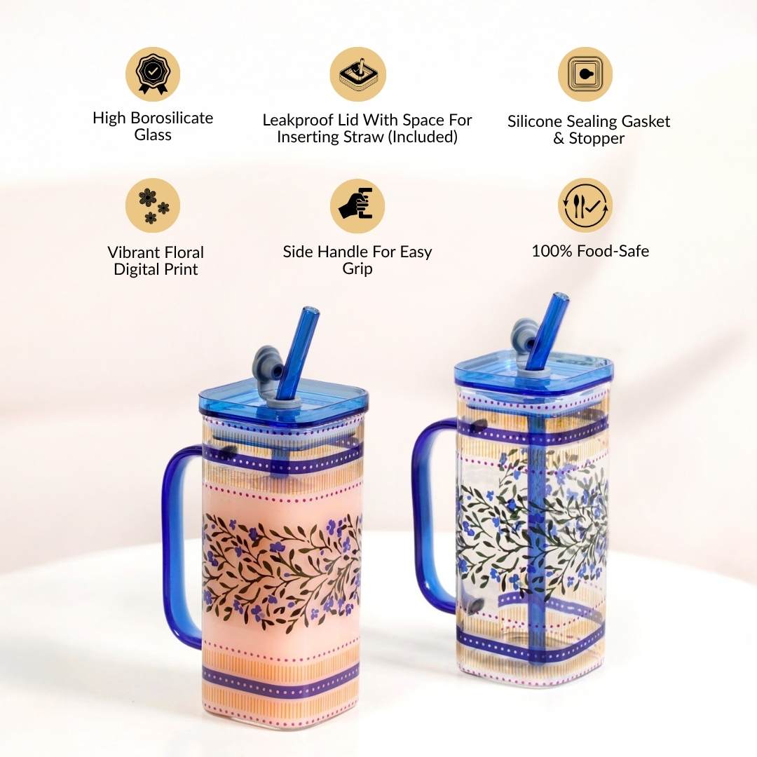 Sapphire Sipper With Straw Set Of 2 In Gift Box Nestasia