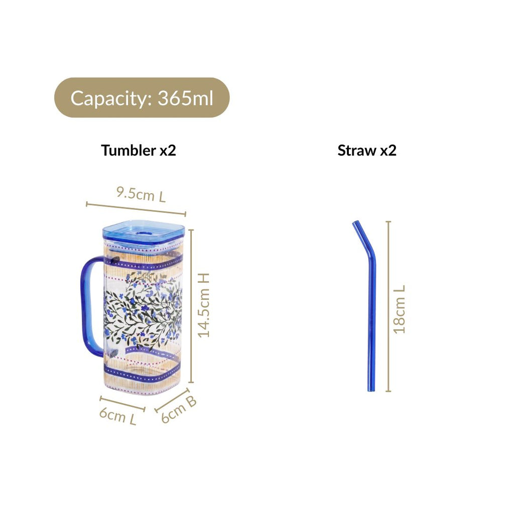 Sapphire Sipper With Straw Set Of 2 In Gift Box Nestasia