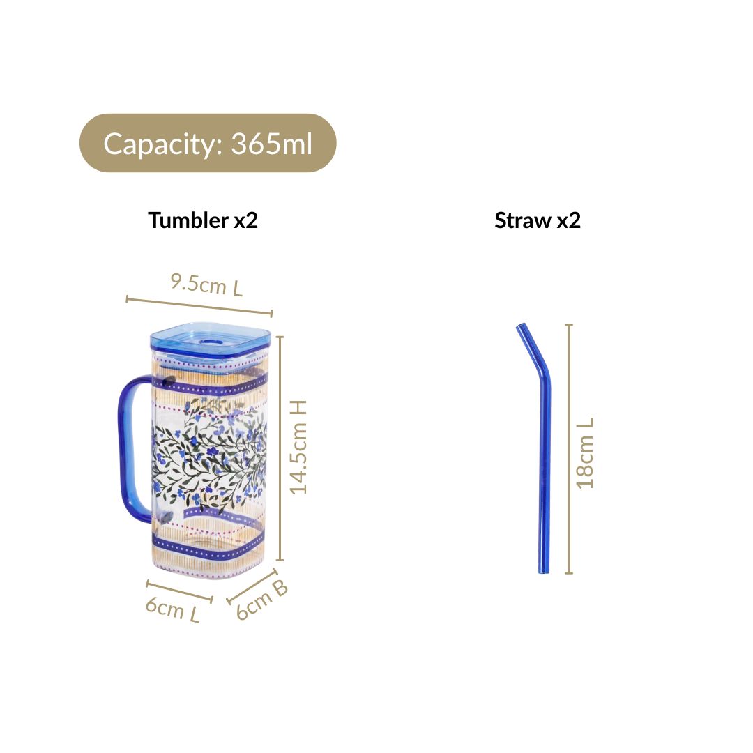 Sapphire Sipper With Straw Set Of 2 In Gift Box Nestasia