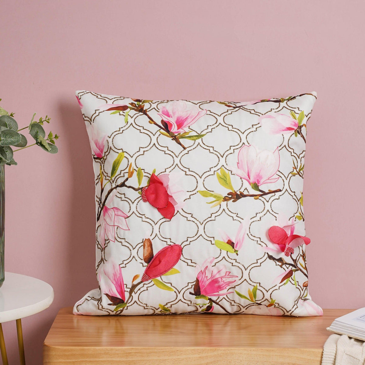 3D Hand Embroidered Sequin Velvet Cushion Cover 16 inch Nestasia