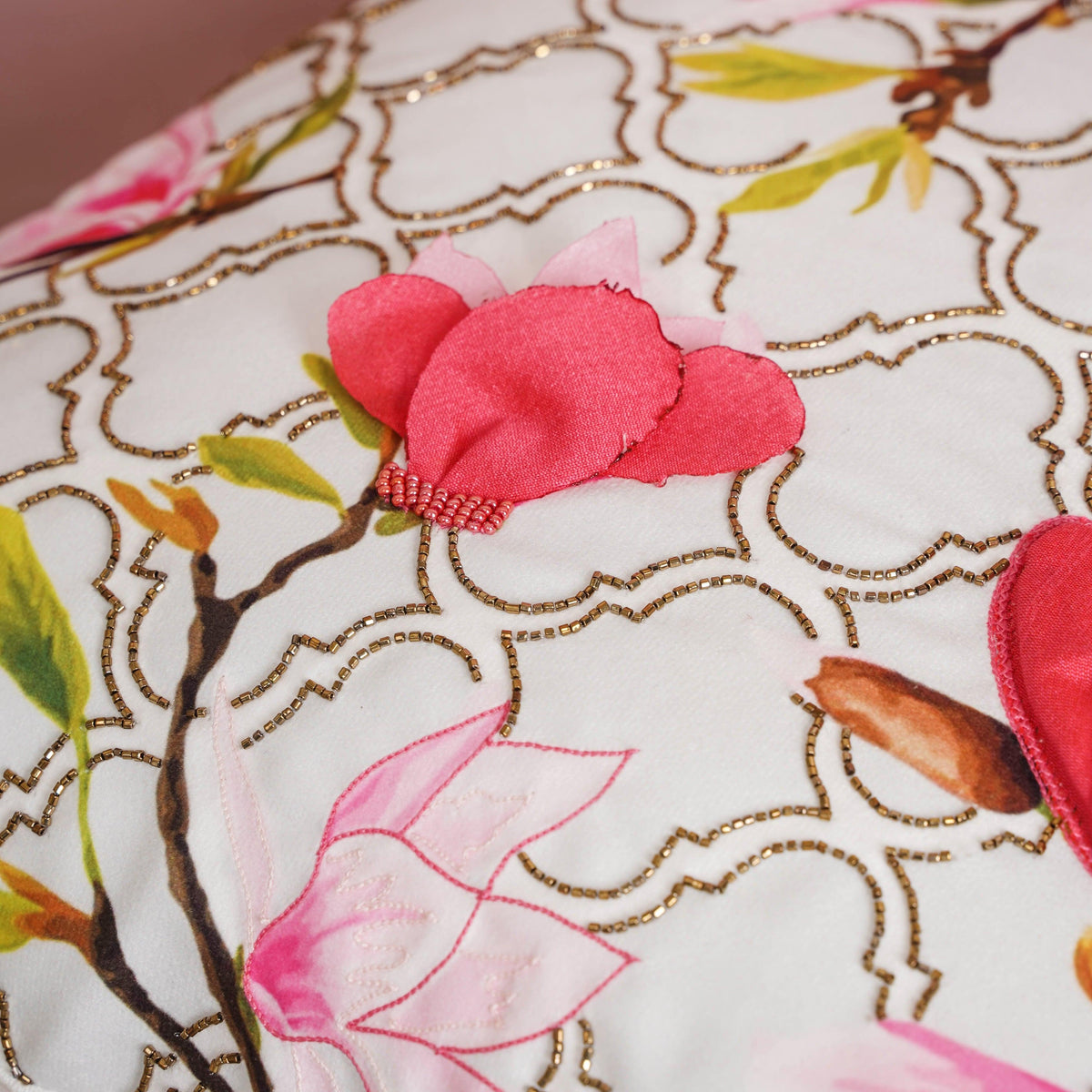 3D Hand Embroidered Sequin Velvet Cushion Cover 16 inch Nestasia