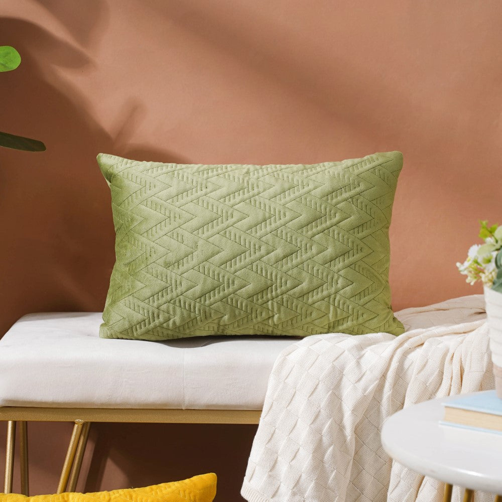 Velvet Lumbar Cushion Cover Green 12x18 inch Nestasia