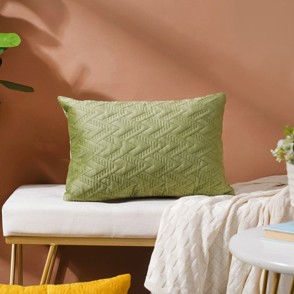 Velvet Lumbar Cushion Cover Green 12x18 inch Nestasia