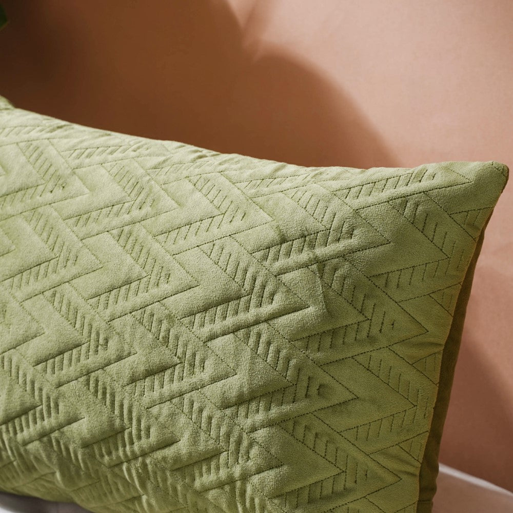Velvet Lumbar Cushion Cover Green 12x18 inch Nestasia