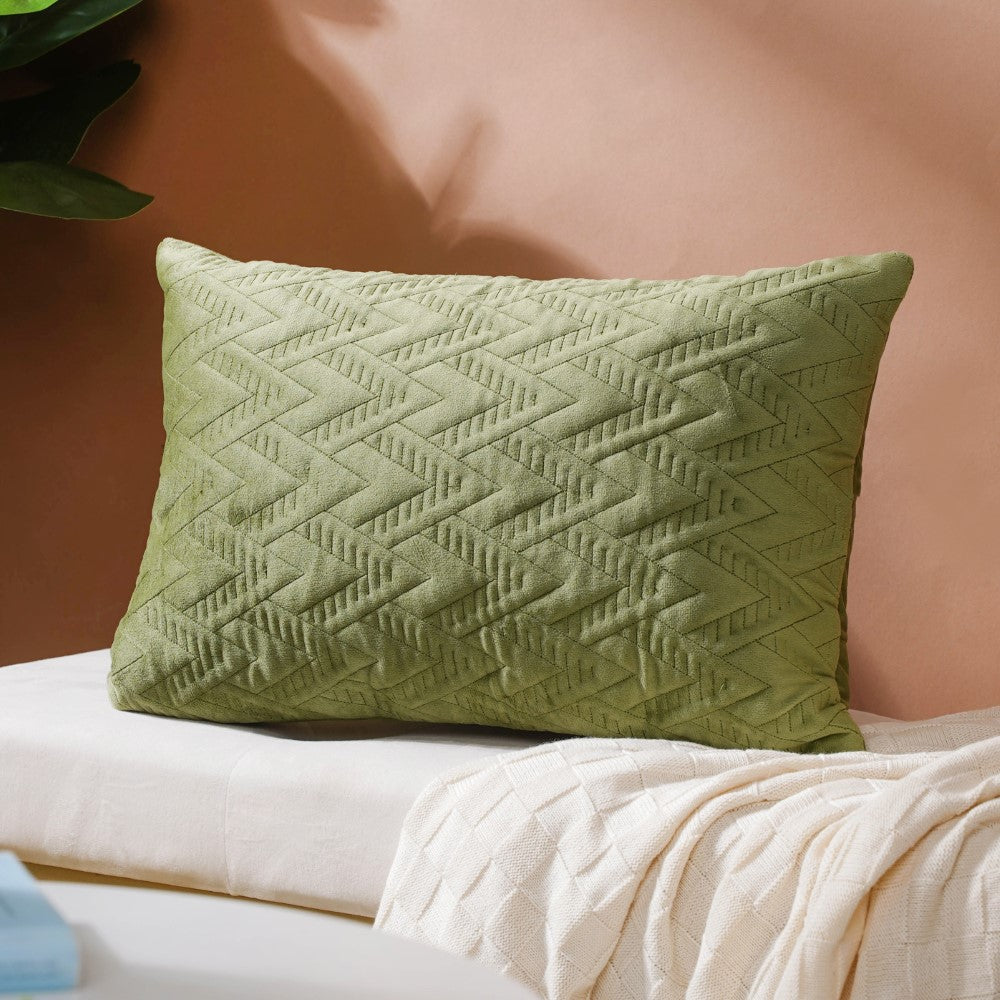Velvet Lumbar Cushion Cover Green 12x18 inch Nestasia