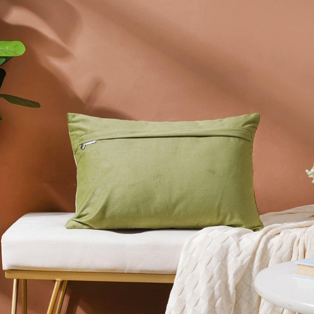 Velvet Lumbar Cushion Cover Green 12x18 inch Nestasia