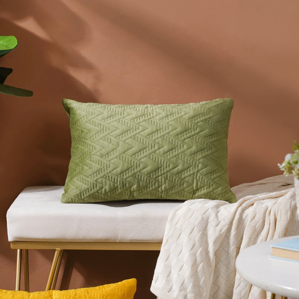 Velvet Lumbar Cushion Cover Green 12x18 inch Nestasia
