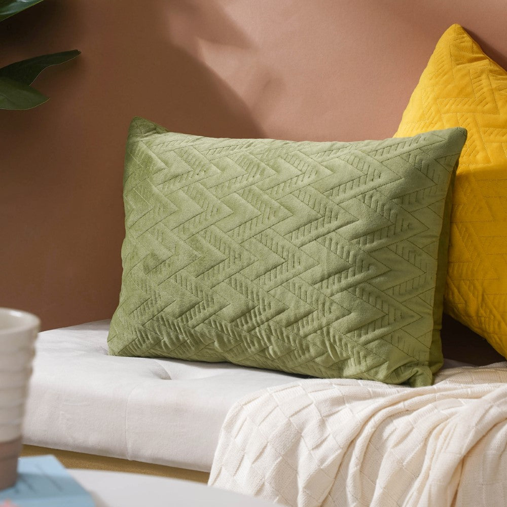 Velvet Lumbar Cushion Cover Green 12x18 inch Nestasia