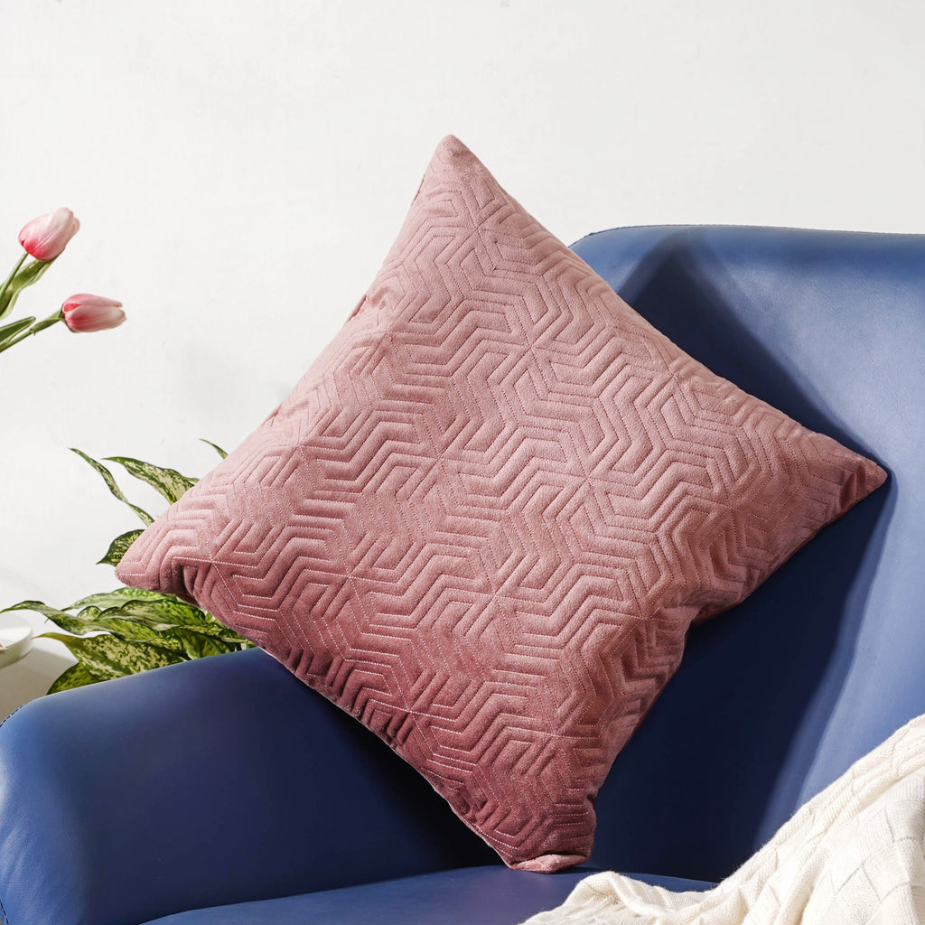 Old Rose Pink Quilted Velvet Cushion Cover 16 inch Nestasia