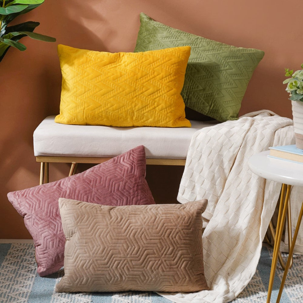 Velvet Lumbar Cushion Cover Green 12x18 inch Nestasia