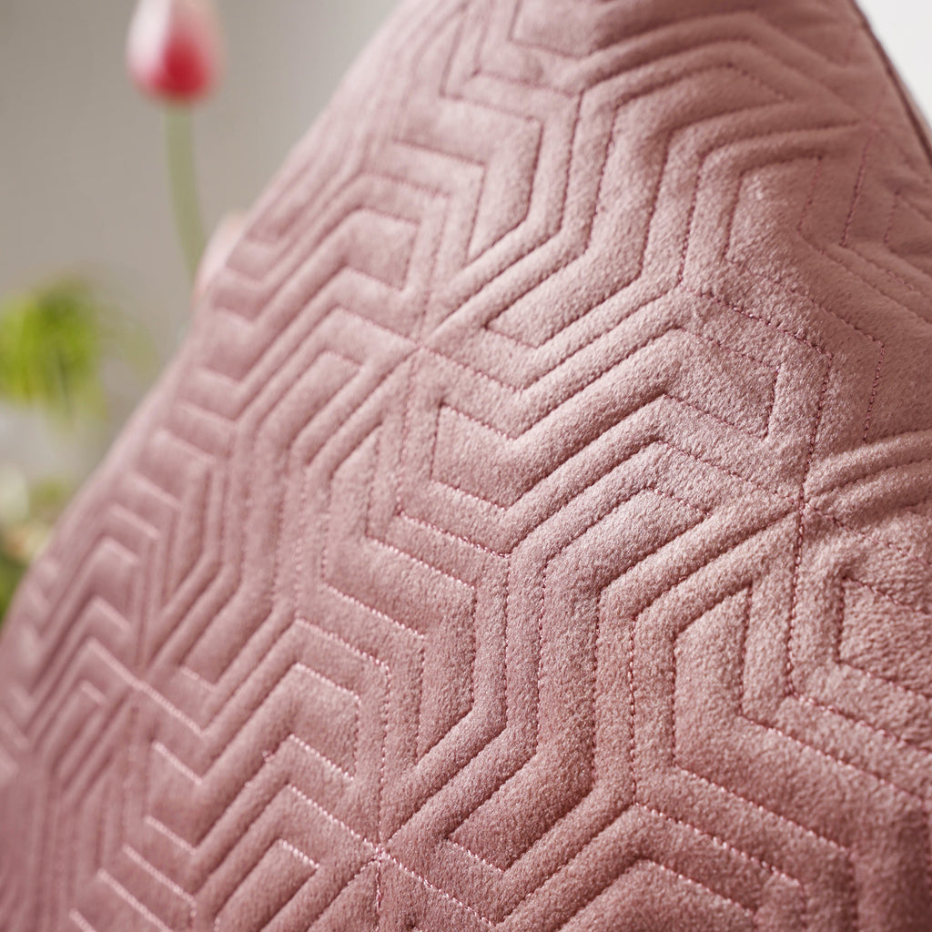 Old Rose Pink Quilted Velvet Cushion Cover 16 inch Nestasia