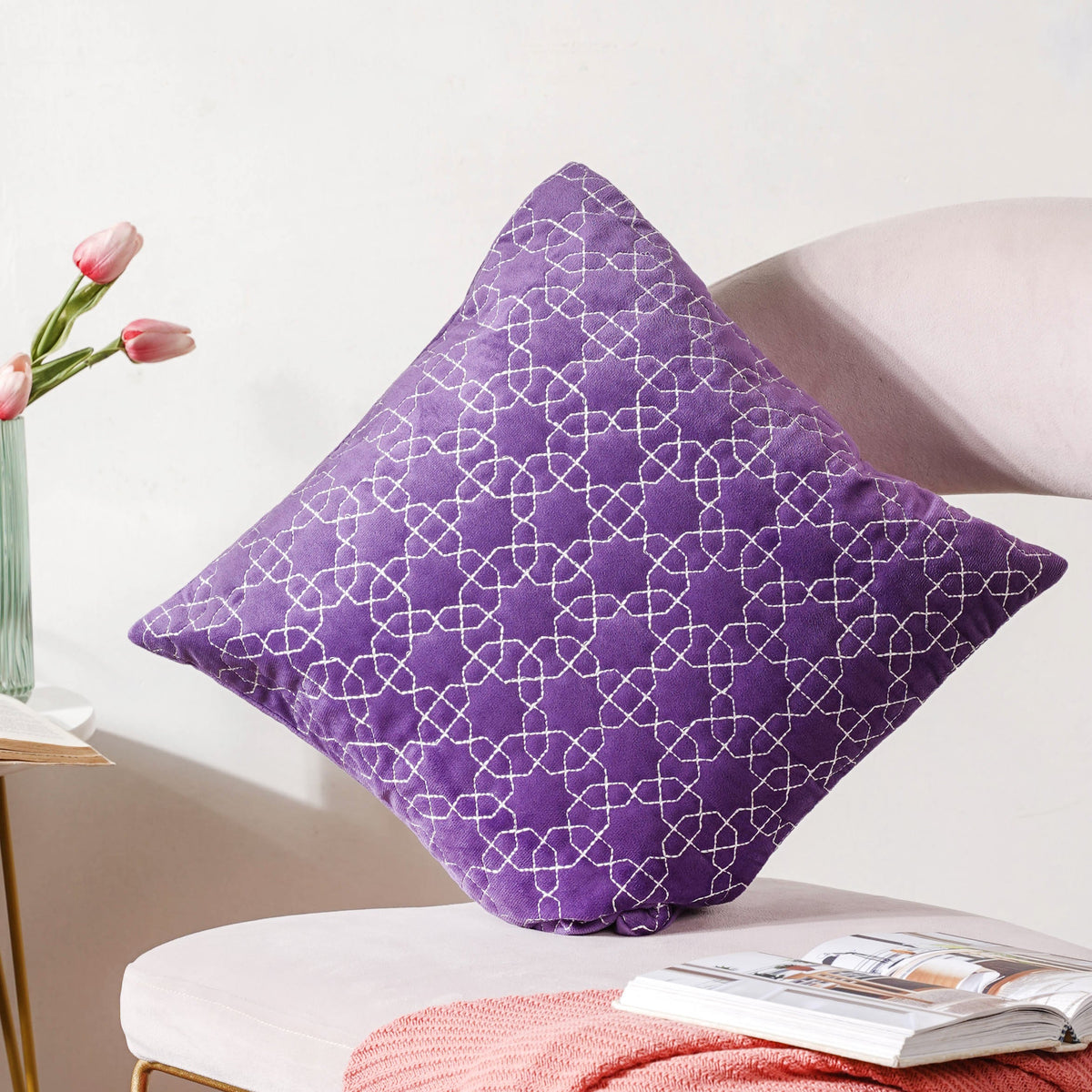 Violet Quilted Velvet Cushion Cover 16 inch Nestasia