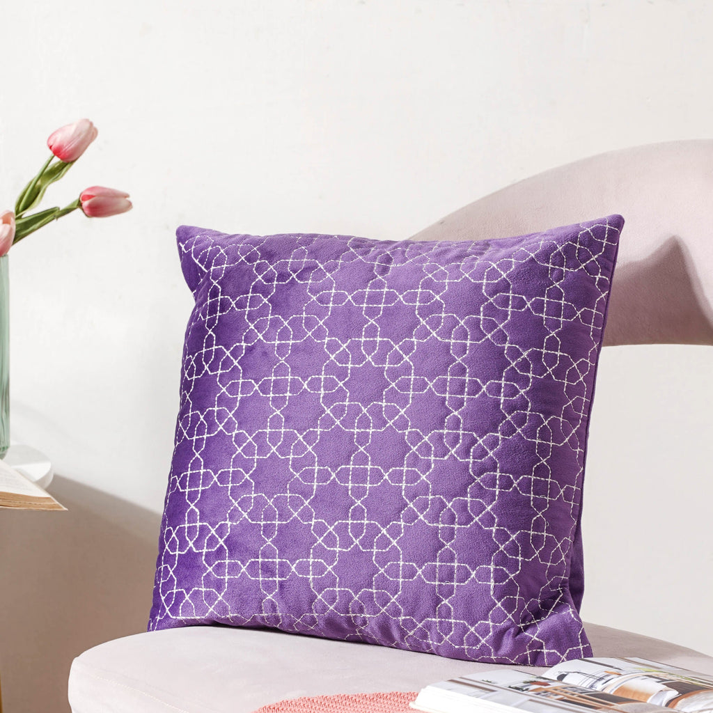 Violet Quilted Velvet Cushion Cover 16 inch Nestasia