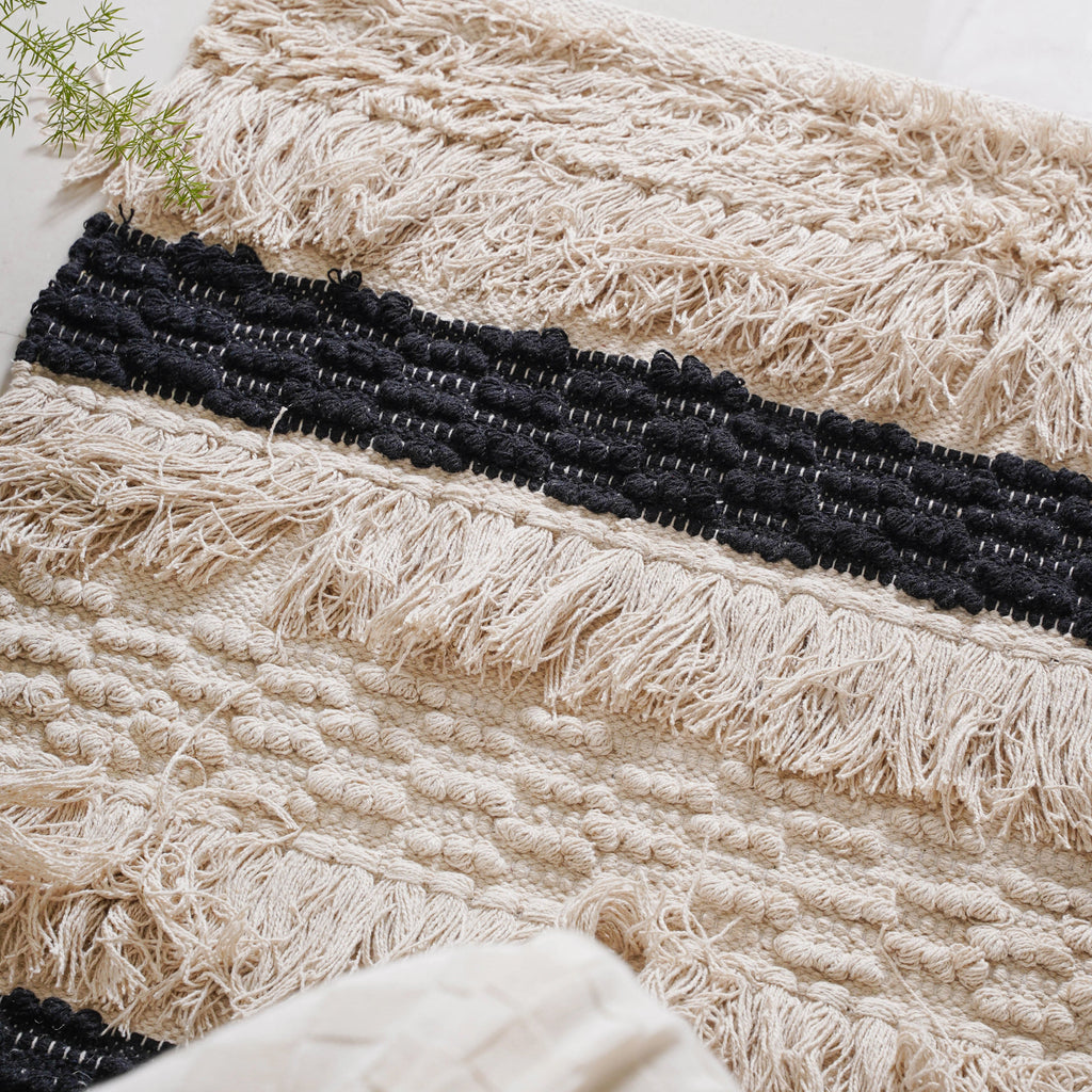 Beige and Black Living Room Rug Nestasia