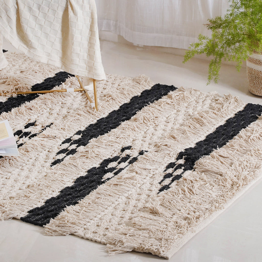 Beige and Black Living Room Rug Nestasia