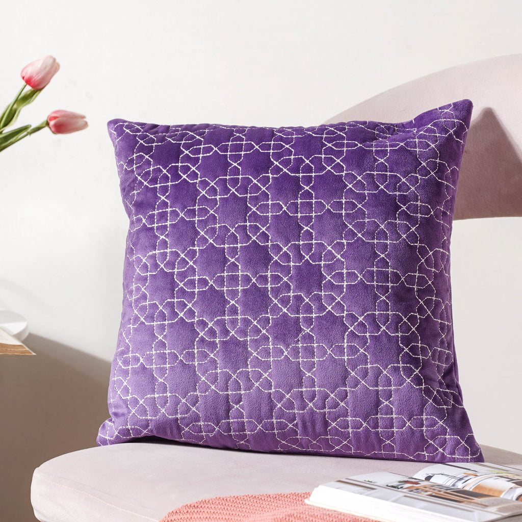 Violet Quilted Velvet Cushion Cover 16 inch Nestasia
