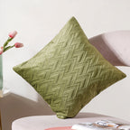 Sage Green Geometric Quilted Velvet Cushion Cover 16 Inch Nestasia