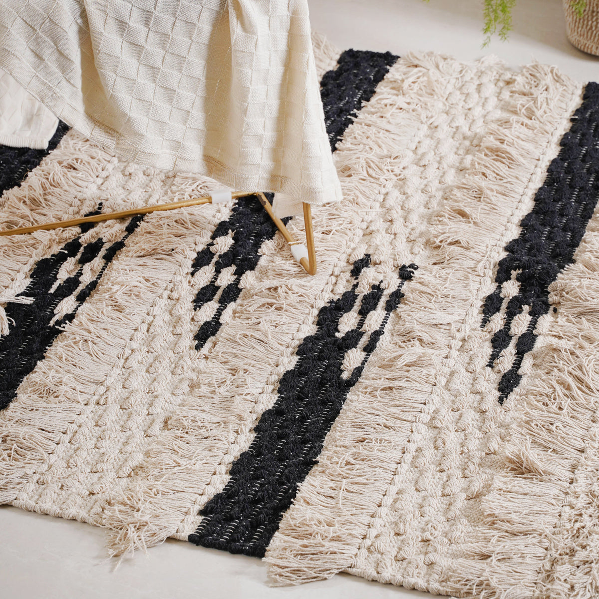 Beige and Black Living Room Rug Nestasia
