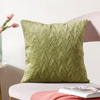 Sage Green Geometric Quilted Velvet Cushion Cover 16 Inch Nestasia