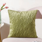 Sage Green Geometric Quilted Velvet Cushion Cover 16 Inch Nestasia