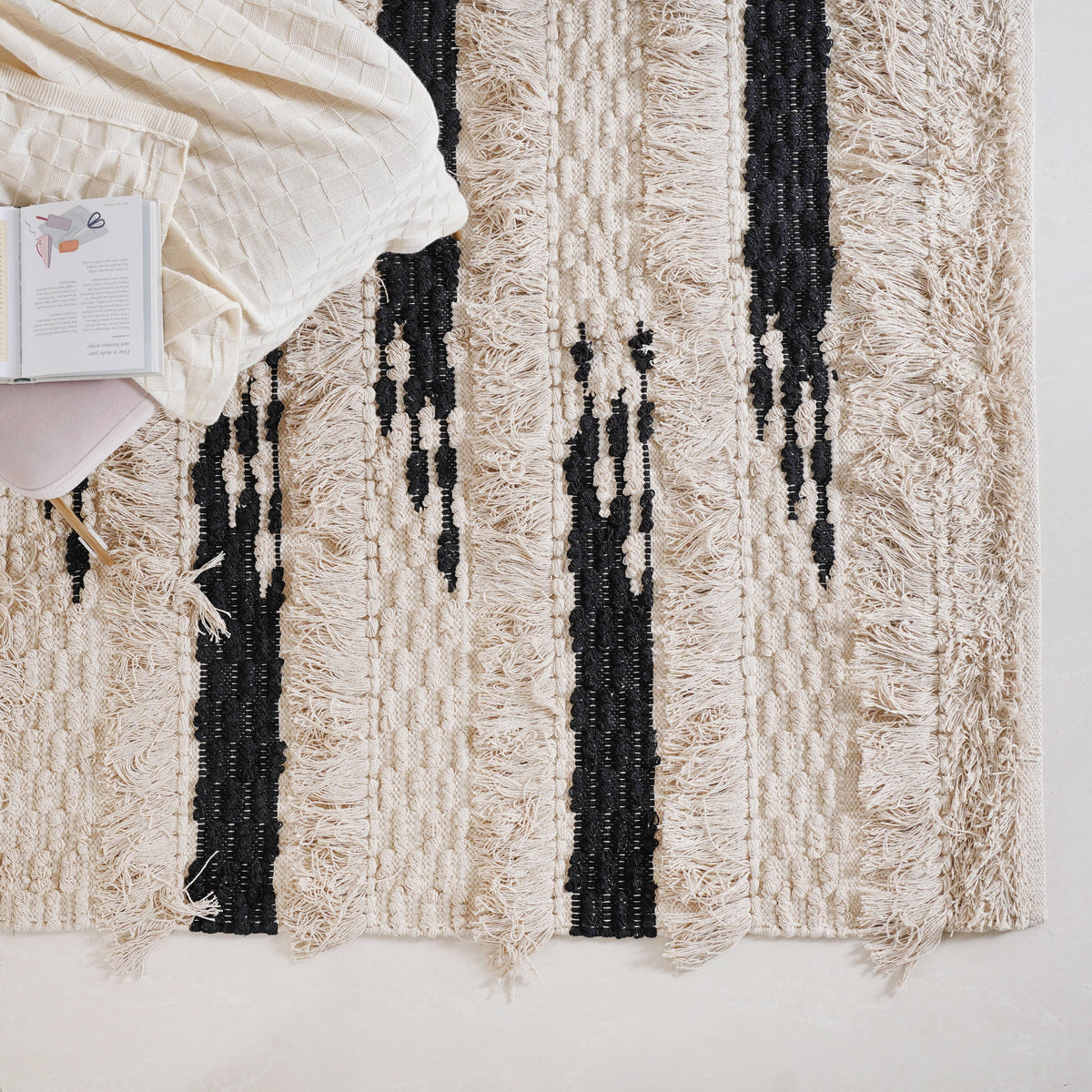 Beige and Black Living Room Rug Nestasia