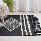 Black Handwoven Carpet for Living Room Nestasia