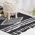 Black Handwoven Carpet for Living Room Nestasia