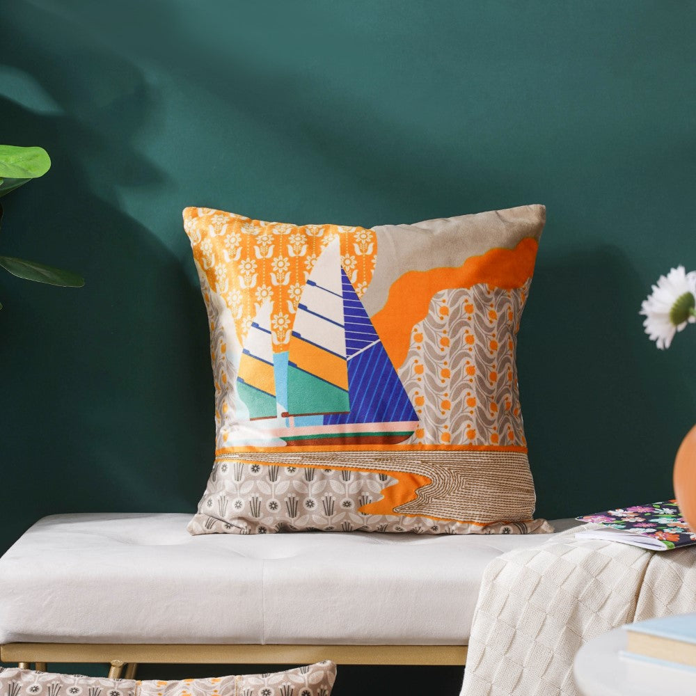 Twin Boats Velvet Cushion Cover 16 inch Nestasia
