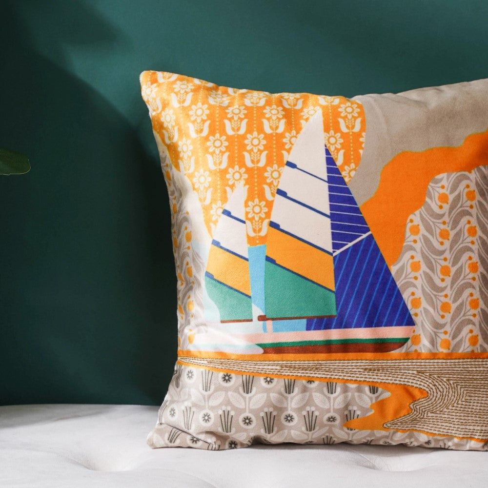 Twin Boats Velvet Cushion Cover 16 inch Nestasia