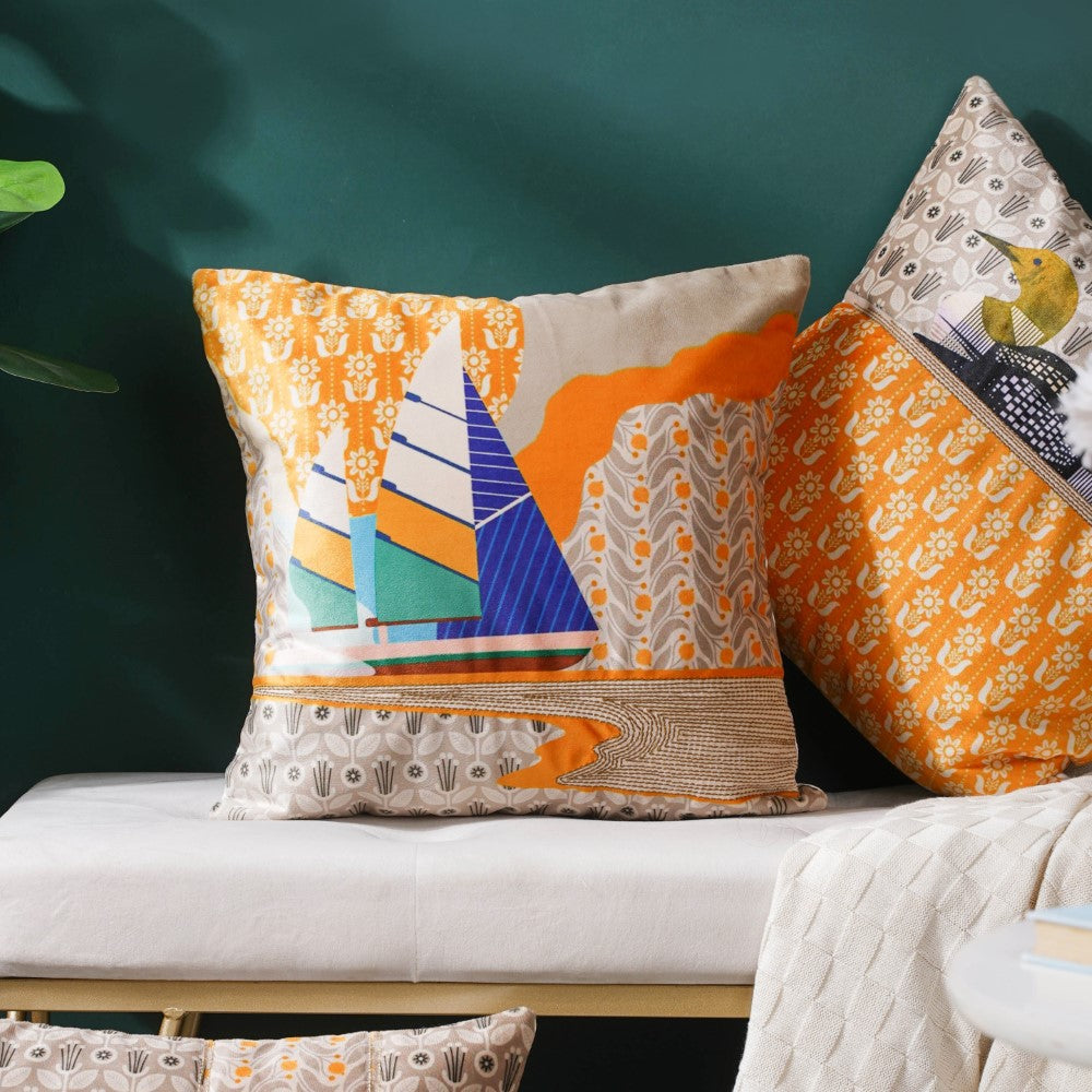Twin Boats Velvet Cushion Cover 16 inch Nestasia