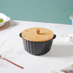Midnight Black Scalloped Pot With Lid 8 Inch Nestasia